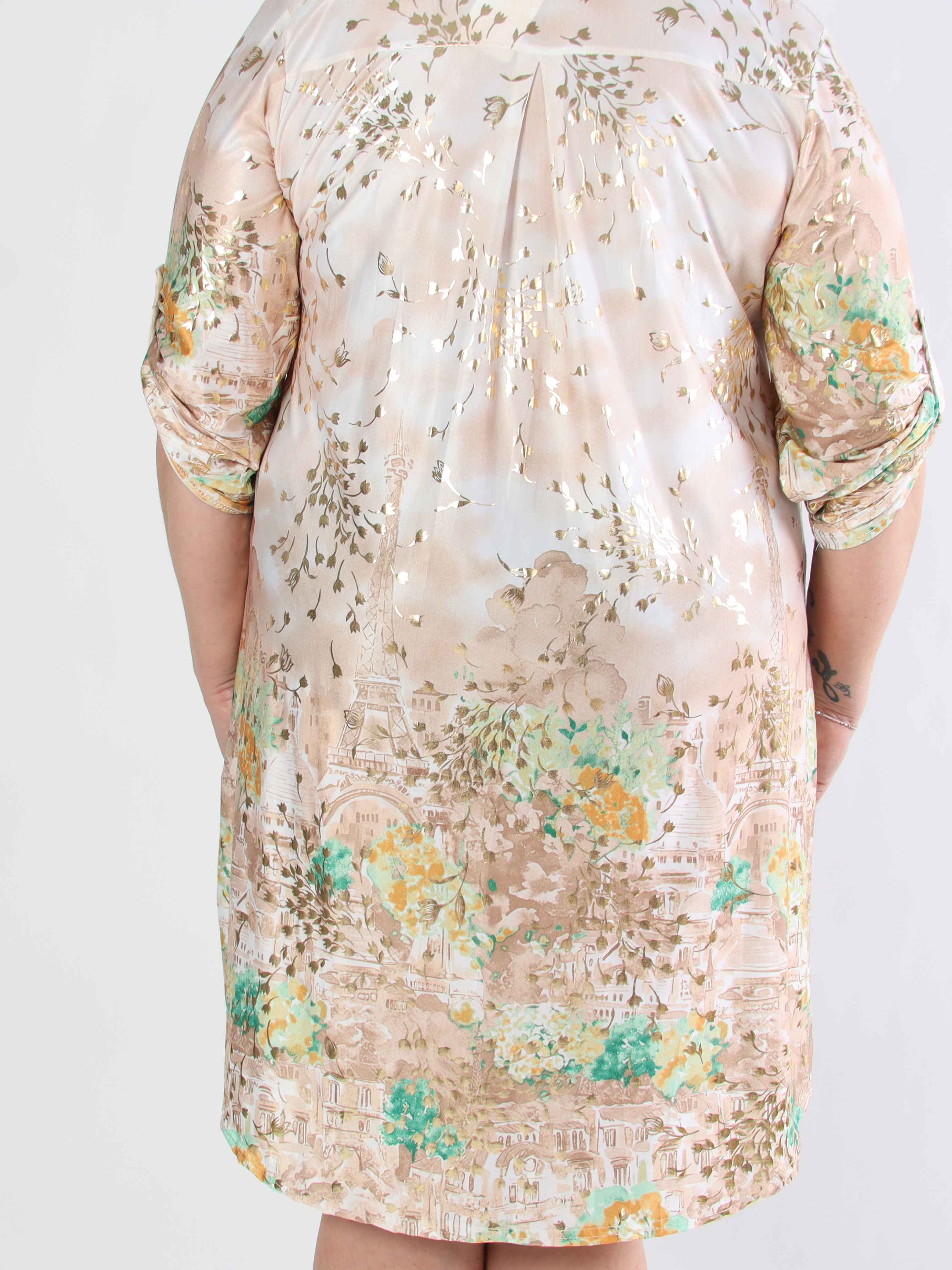 Ebba Paris Long - Elastisk mönstrad plus size klänning med gulddetaljer